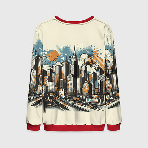 Мужской свитшот Рисунок города с небоскребами / 3D-Красный – фото 2