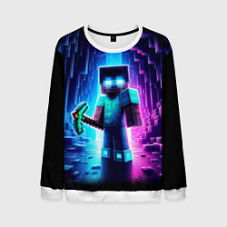 Свитшот мужской Minecraft - neon character ai art, цвет: 3D-белый