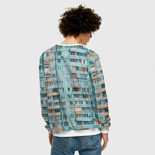 Мужской свитшот Хрущёвка в голубых тонах / 3D-Белый – фото 4