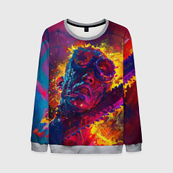 Свитшот мужской Человек с пилой в брызгах краски, цвет: 3D-меланж