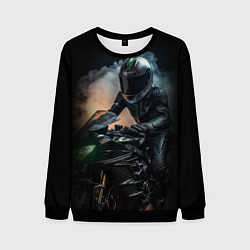 Свитшот мужской Мотоциклист на мотоцикле, цвет: 3D-черный