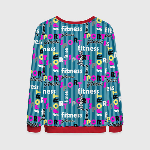 Мужской свитшот Текстовый спортивный узор полосатый яркий / 3D-Красный – фото 2