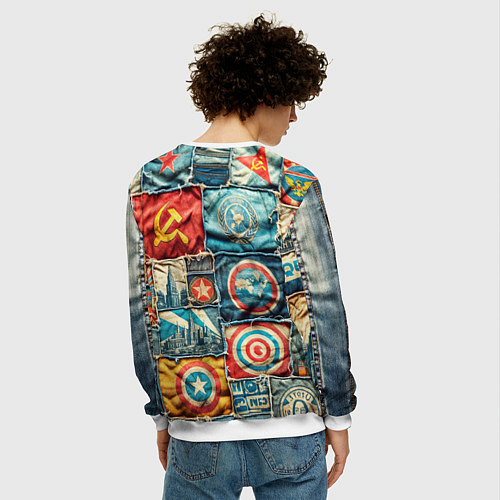 Мужской свитшот Пэчворк джинсы в СССР / 3D-Белый – фото 4