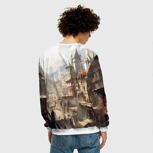 Мужской свитшот Assassins creed town / 3D-Белый – фото 4