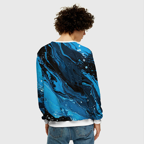 Мужской свитшот Черно-синяя абстракция геометрическая / 3D-Белый – фото 4