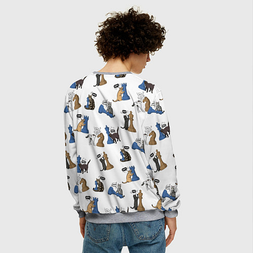 Мужской свитшот Котики и шахматы белый / 3D-Меланж – фото 4
