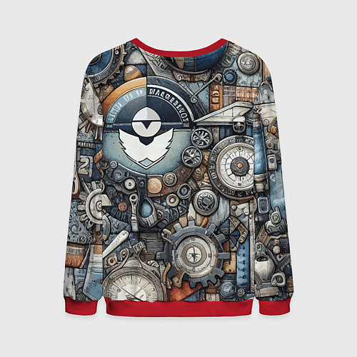 Мужской свитшот Механистический паттерн - авангард нейросеть / 3D-Красный – фото 2