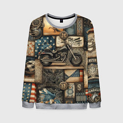 Свитшот мужской Patchwork with a motorcycle - ai art, цвет: 3D-меланж
