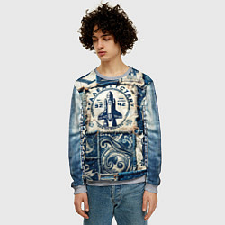 Свитшот мужской Ракета на дениме- пэчворк, цвет: 3D-меланж — фото 2