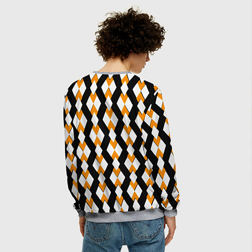 Мужской свитшот Жёлтые и белые ромбы на чёрном фоне / 3D-Меланж – фото 4