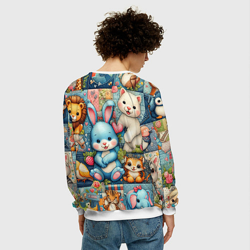 Мужской свитшот Funny hare and his friends - patchwork / 3D-Белый – фото 4