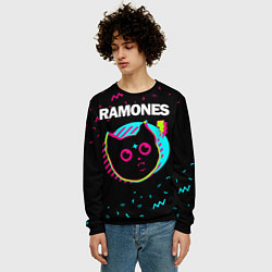 Свитшот мужской Ramones - rock star cat, цвет: 3D-черный — фото 2