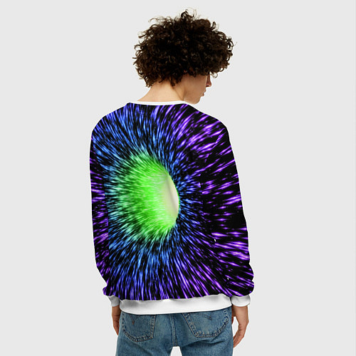 Мужской свитшот Червоточина - градиентные лучи со свечением / 3D-Белый – фото 4