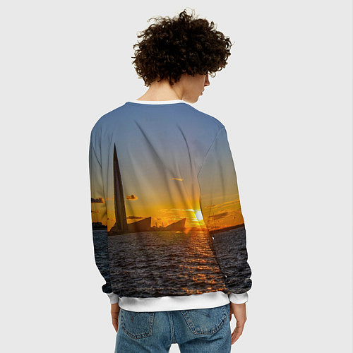 Мужской свитшот Здание Лахта-центра на фоне заката Санкт-Петербург / 3D-Белый – фото 4