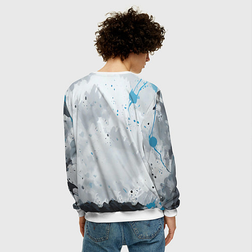 Мужской свитшот Ворон с чёрно-голубым оперением / 3D-Белый – фото 4