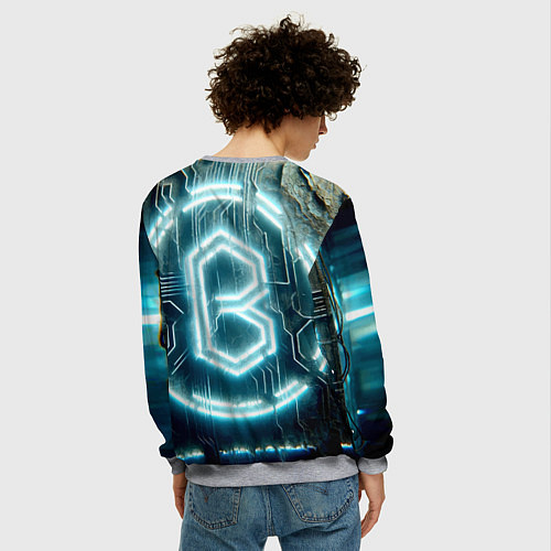 Мужской свитшот Неоновая вывеска - свечение / 3D-Меланж – фото 4