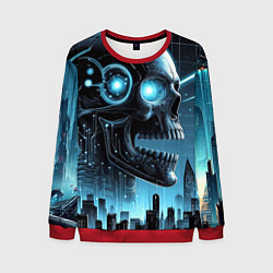 Свитшот мужской Cyberpunk skull - metropolis neon glow, цвет: 3D-красный