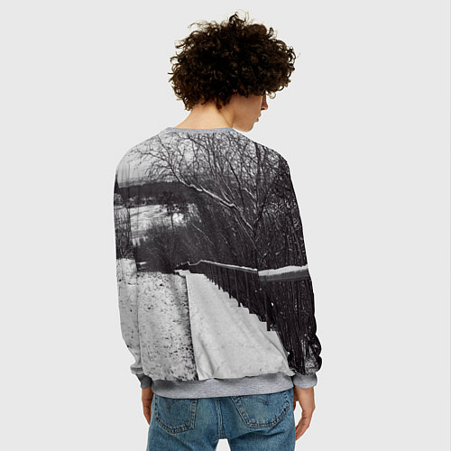Мужской свитшот Заснеженная лестница в парке / 3D-Меланж – фото 4