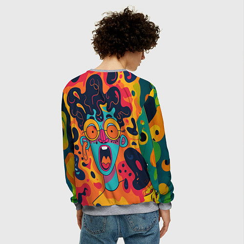Мужской свитшот Красочная абстракция с синим кричащим лицом / 3D-Меланж – фото 4