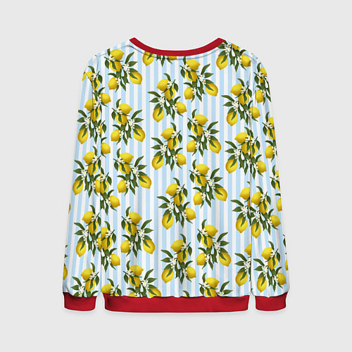 Мужской свитшот Ветка летних лимонов - голубые полосы / 3D-Красный – фото 2