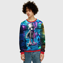 Свитшот мужской Необычный Барт Симпсон в ночном неоновом городе, цвет: 3D-красный — фото 2