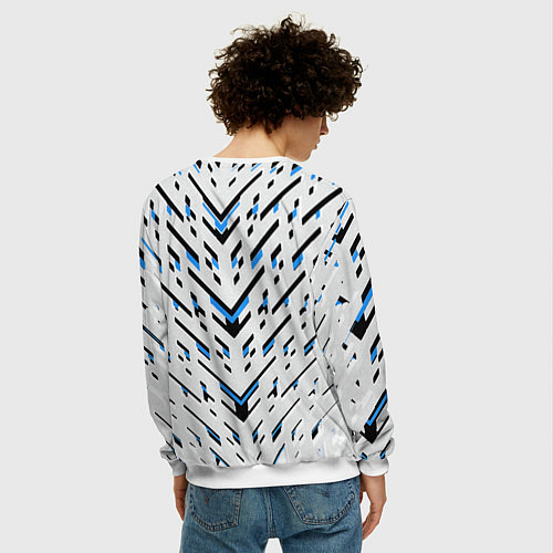 Мужской свитшот Black and blue stripes on a white background / 3D-Белый – фото 4