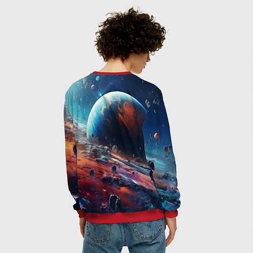Мужской свитшот Космос фантастическая планета / 3D-Красный – фото 4