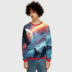 Свитшот мужской Объемный космос и планеты, цвет: 3D-красный — фото 2