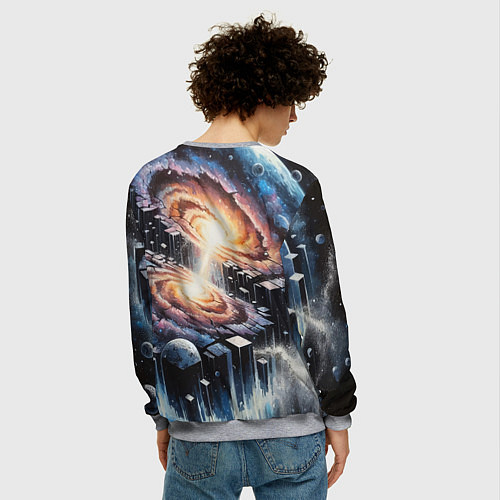 Мужской свитшот Слияние двух галактик - неоновое свечение / 3D-Меланж – фото 4