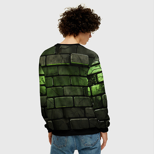 Мужской свитшот Зеленые неоновые кирпичи / 3D-Черный – фото 4