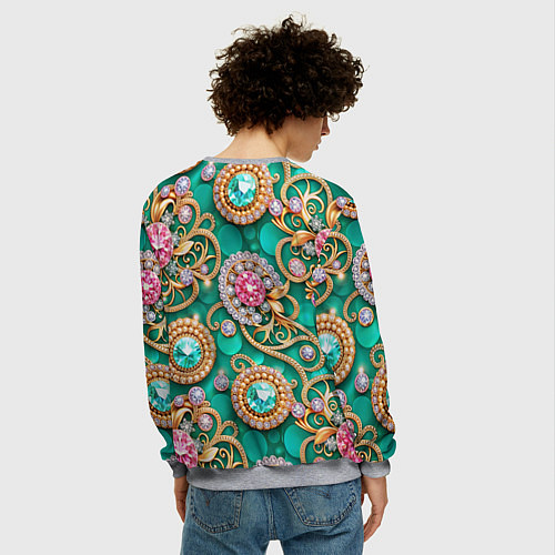 Мужской свитшот Ювелирные бирюзовые украшение с золотом и бриллиан / 3D-Меланж – фото 4