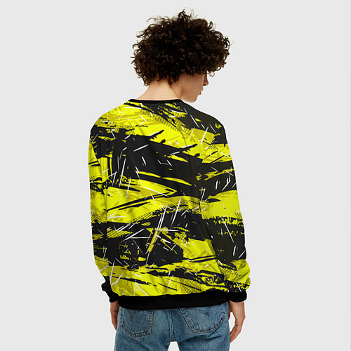 Мужской свитшот Yellow geometry - спортивный узор / 3D-Черный – фото 4