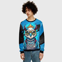 Свитшот мужской Стильная сова в одежде, цвет: 3D-черный — фото 2