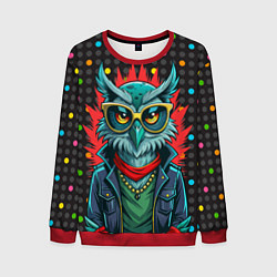 Свитшот мужской Сова в одежде на стиле, цвет: 3D-красный