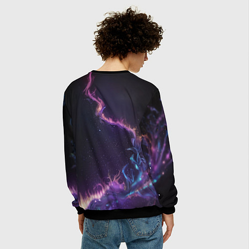 Мужской свитшот Неоновый сиреневый дракон на черном фоне / 3D-Черный – фото 4