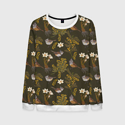 Мужской свитшот Хохлатые синицы и мимоза паттерн