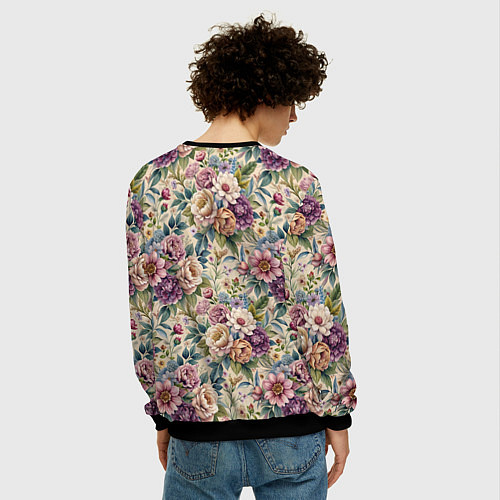 Мужской свитшот Нежные цветочные мотивы паттерны / 3D-Черный – фото 4
