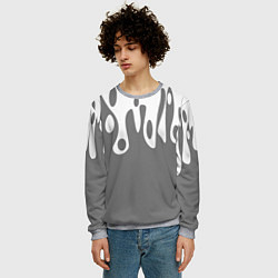 Свитшот мужской Потеки белой краски на сером фоне, цвет: 3D-меланж — фото 2