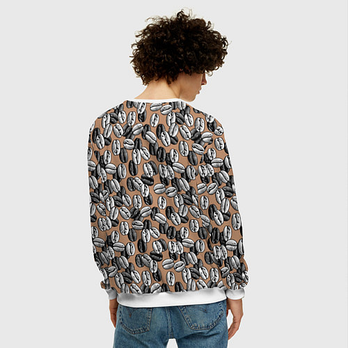 Мужской свитшот Кофейные зерна узор / 3D-Белый – фото 4