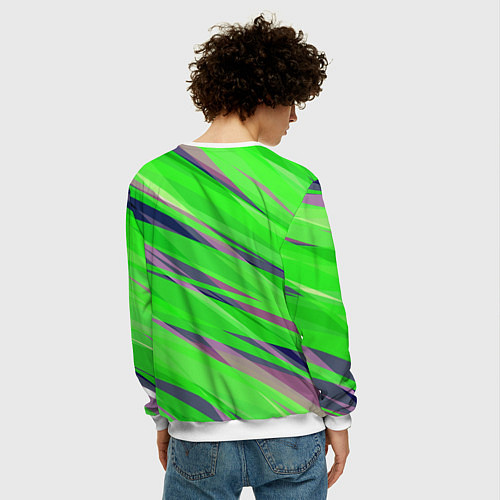 Мужской свитшот Зелёный и фиолетовый абстрактные полосы / 3D-Белый – фото 4