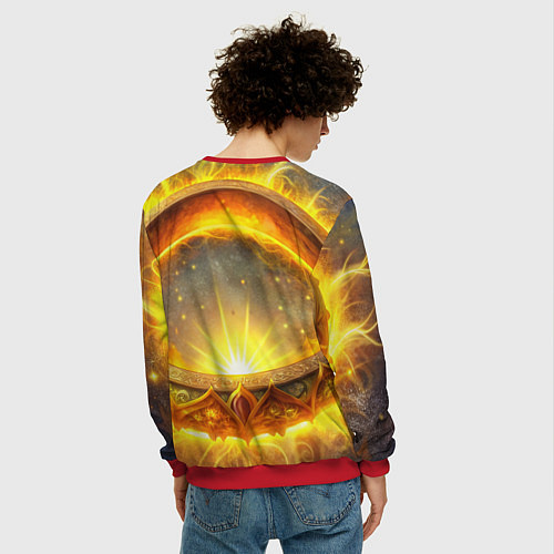 Мужской свитшот Elden Ring лого и волшебное золотое кольцо / 3D-Красный – фото 4