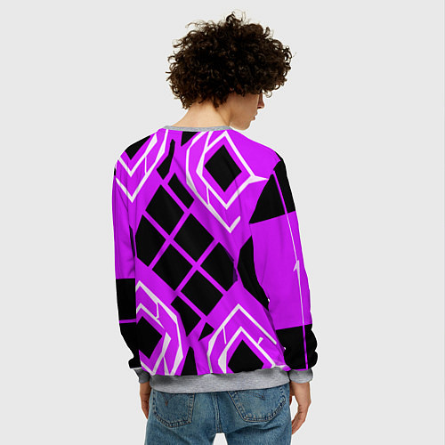 Мужской свитшот Чёрные квадраты и белые полосы на фиолетовом фоне / 3D-Меланж – фото 4