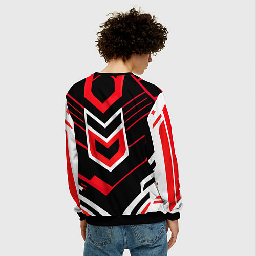 Мужской свитшот Полосы и красно-белый шестиугольник / 3D-Черный – фото 4