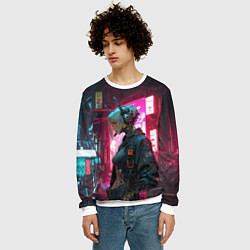 Свитшот мужской Девушка-андроид в наушниках, цвет: 3D-белый — фото 2