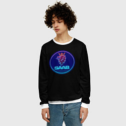 Свитшот мужской Saab logo neon, цвет: 3D-белый — фото 2