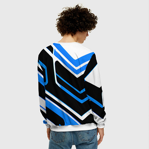 Мужской свитшот Бело-синие линии на чёрном фоне / 3D-Белый – фото 4