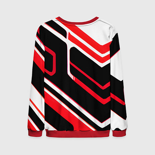 Мужской свитшот Бело-красные линии на чёрном фоне / 3D-Красный – фото 2