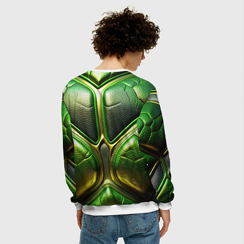 Мужской свитшот Объемная зеленая текстурная кожа / 3D-Белый – фото 4