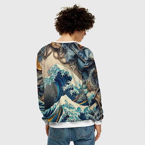 Мужской свитшот Collage of all sorts of things and a wave / 3D-Белый – фото 4