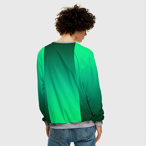 Мужской свитшот Яркий зеленый градиентный комбинированный фон / 3D-Меланж – фото 4